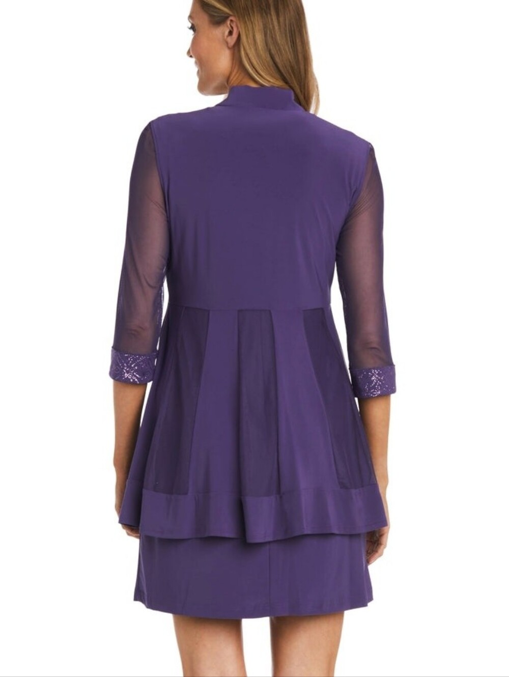 R&M Richards Sheer Paneled Mesh Formal Jacket Mid Length Size Small Purple Flare